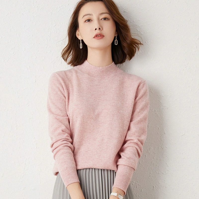 Suéter Básico de Cuello Alto para Mujer, Nueva Colección Otoño/Invierno 2024, Top de Punto de Corte Holgado, Capa Base de Color Sólido, Prenda de Punto Versátil. rosa imagen 1
