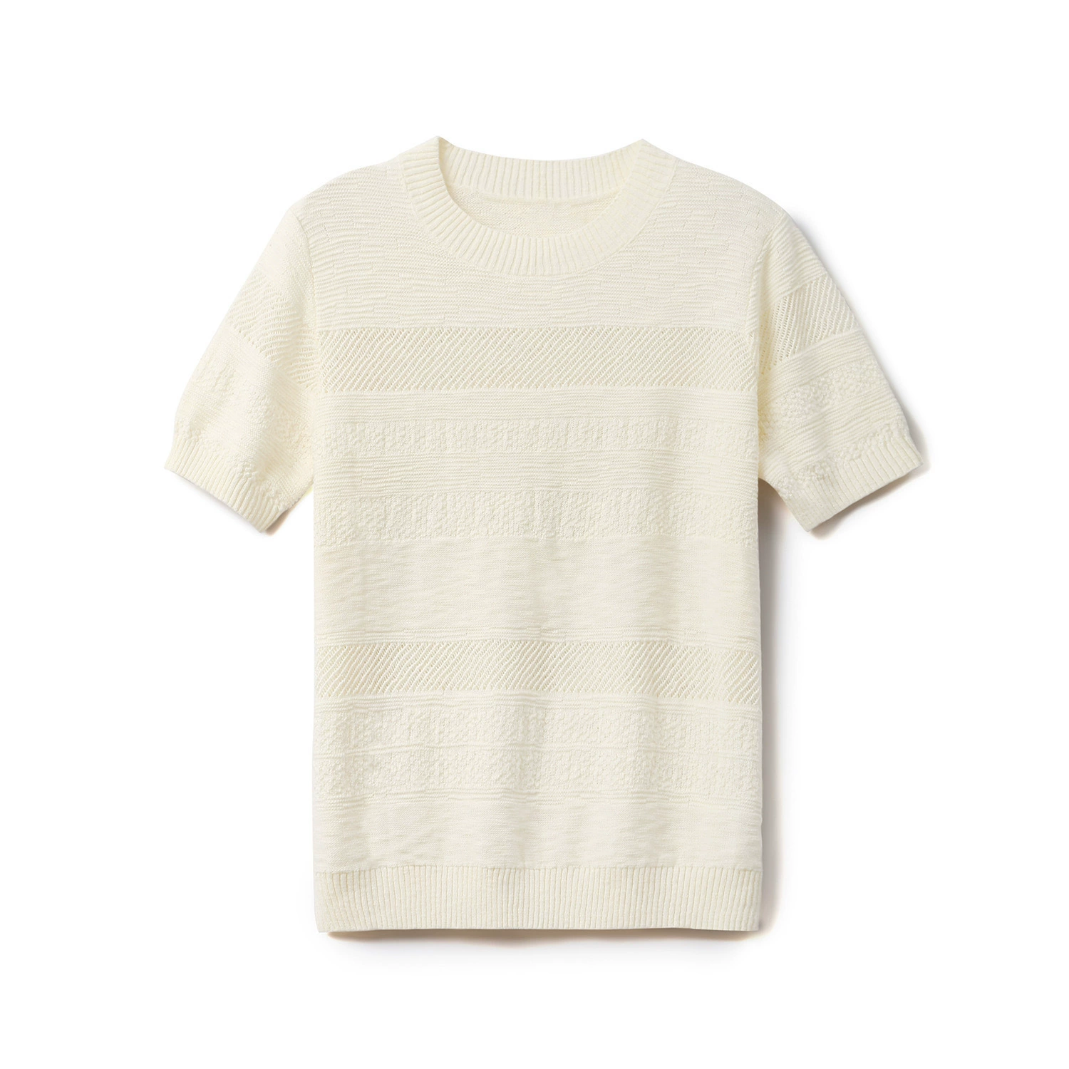 Heavy-duty en relieve jacquard hueco-out Camiseta de manga corta de las mujeres de verano Nuevo suéter Delgado suelto seda de hielo camisola Manga corta (2223) imagen 1
