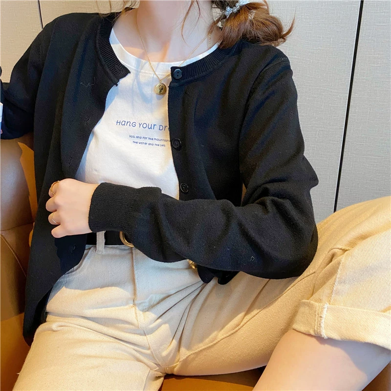Rebeca de punto abrigo para mujer primavera y otoño ropa exterior suéter fino primavera 2022 nuevo negro manga larga Otoño e Invierno top Negro imagen 1