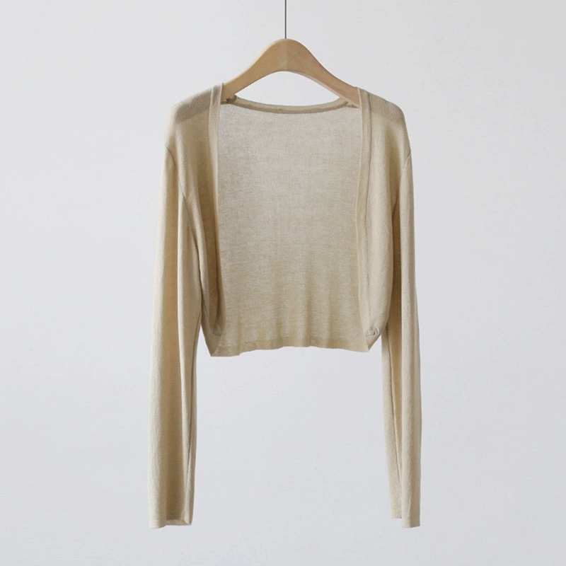 Chaqueta de punto Tensi para mujer chal de verano otoño chaleco fino camisa de aire acondicionado blusa blusa corta Caqui imagen 1