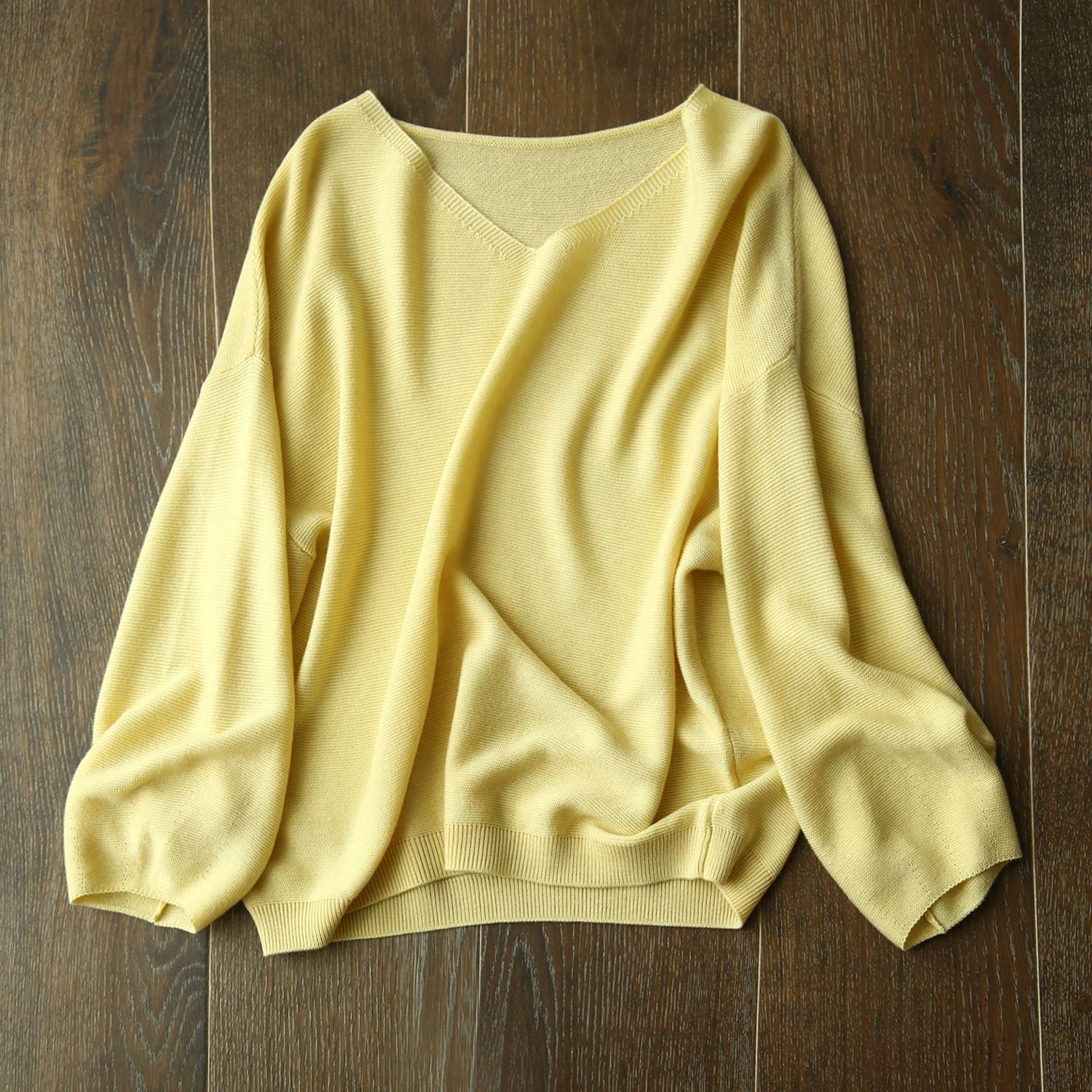 Suéter de Punto con Cuello en V para Mujer, Primavera-Otoño 2024, Manga Tres Cuartos, Top Corto de Punto, Camiseta Interior. Amarillo imagen 1