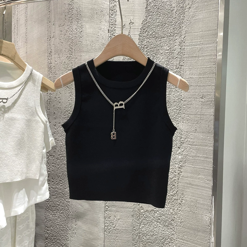 Chaleco de rayas cortas de cintura alta de estilo de chica caliente pura mujer 2023 verano nuevo estilo delgado interior sin mangas superior Negro imagen 1