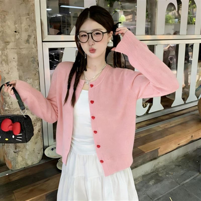 Cárdigan rojo para mujer 2026 Nueva llegada: Conjunto realmente impresionante, cárdigan de punto para principios de primavera, prenda exterior vintage. rosa imagen 1