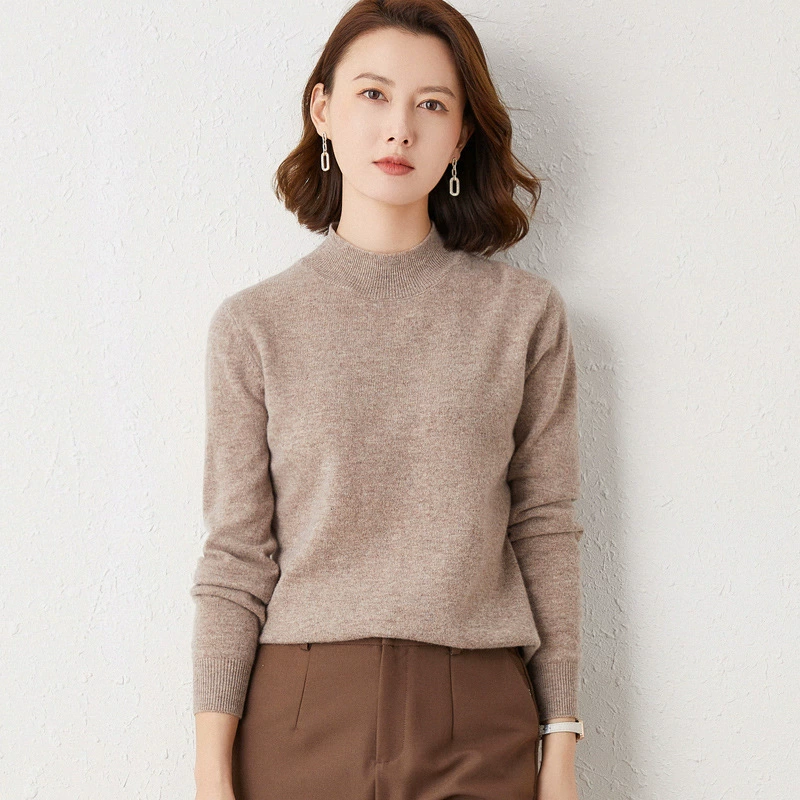 Suéter Básico de Cuello Alto para Mujer, Nueva Colección Otoño/Invierno 2024, Top de Punto de Corte Holgado, Capa Base de Color Sólido, Prenda de Punto Versátil. Camello imagen 1