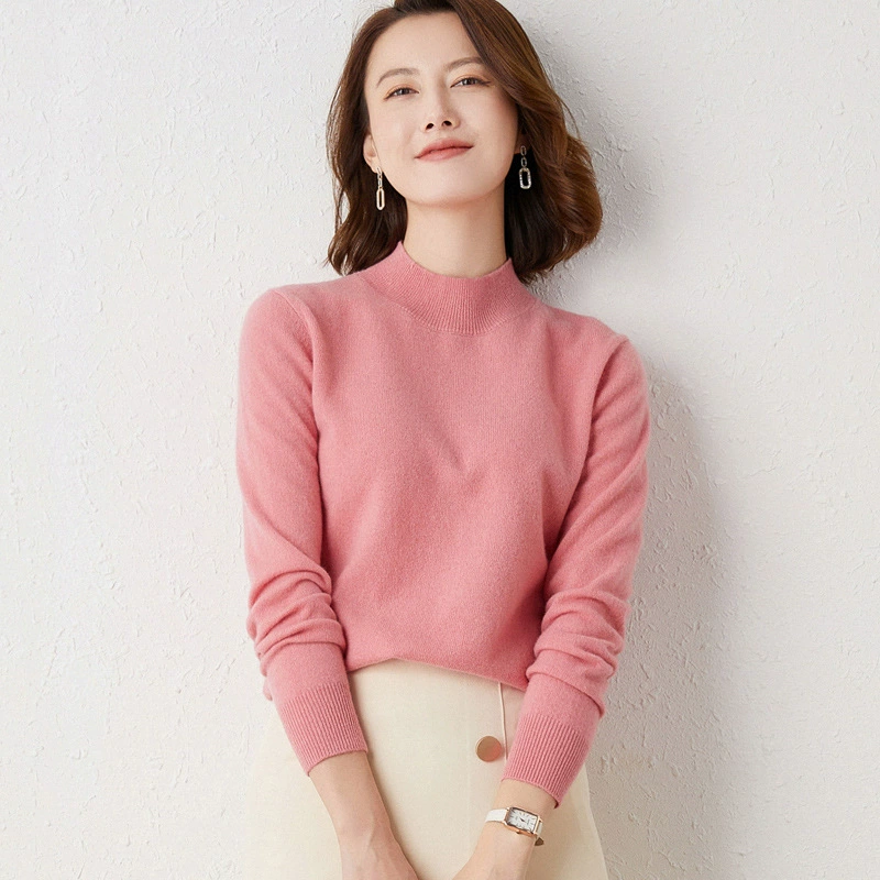 Suéter Básico de Cuello Alto para Mujer, Nueva Colección Otoño/Invierno 2024, Top de Punto de Corte Holgado, Capa Base de Color Sólido, Prenda de Punto Versátil. sandia roja imagen 1