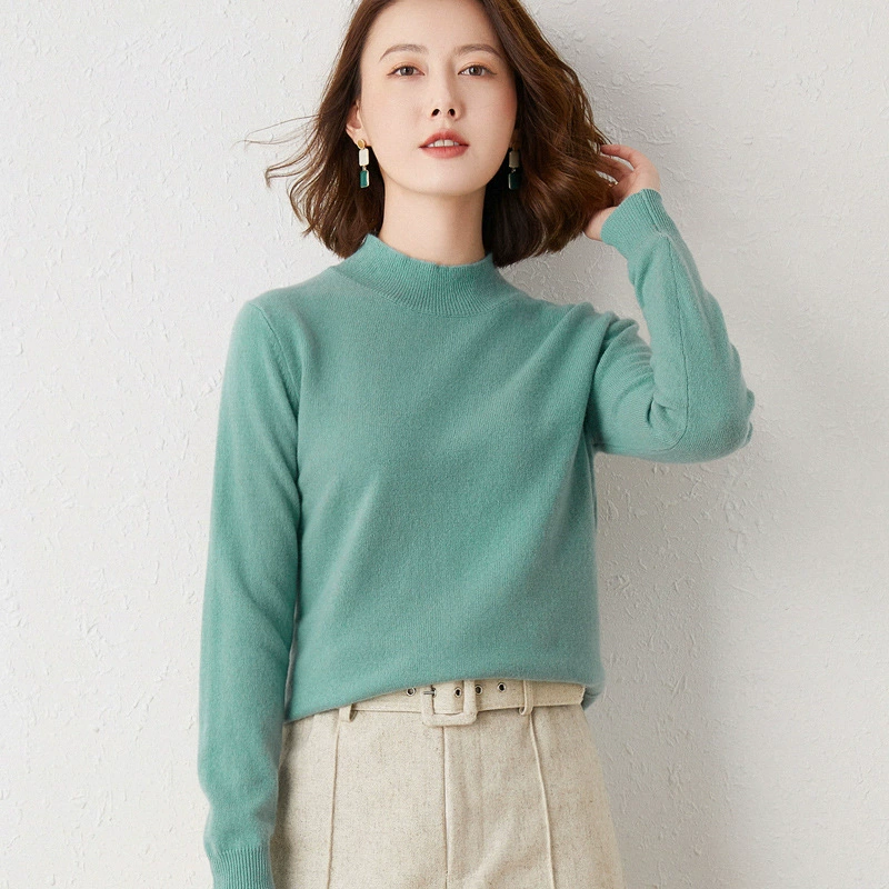 Suéter Básico de Cuello Alto para Mujer, Nueva Colección Otoño/Invierno 2024, Top de Punto de Corte Holgado, Capa Base de Color Sólido, Prenda de Punto Versátil. verde mostaza imagen 1
