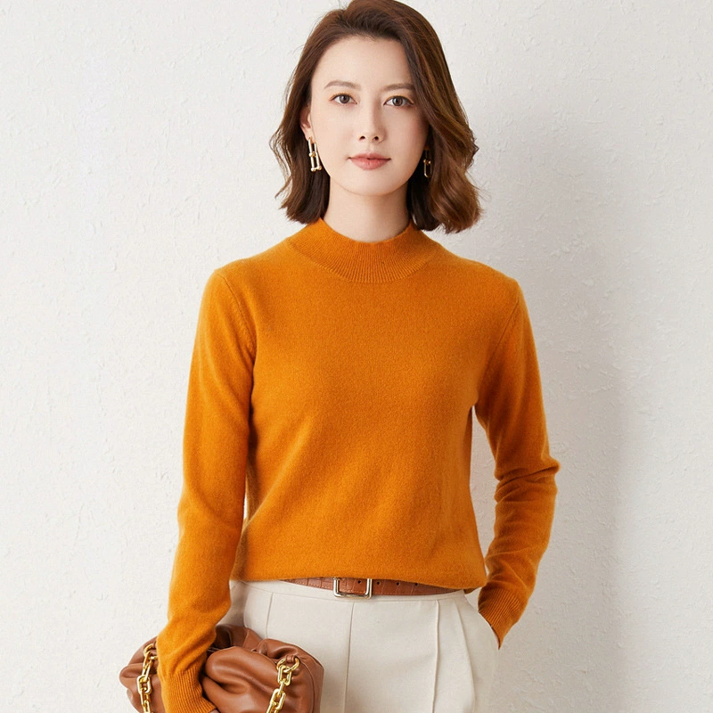 Suéter Básico de Cuello Alto para Mujer, Nueva Colección Otoño/Invierno 2024, Top de Punto de Corte Holgado, Capa Base de Color Sólido, Prenda de Punto Versátil. naranja imagen 1
