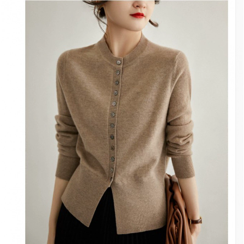 Elegante Cárdigan de Punto de Manga Larga para Mujer - Nueva Colección Primavera Otoño/Invierno 2024 - Chic, Delicado y Perfecto para el Año Nuevo. Camello imagen 1