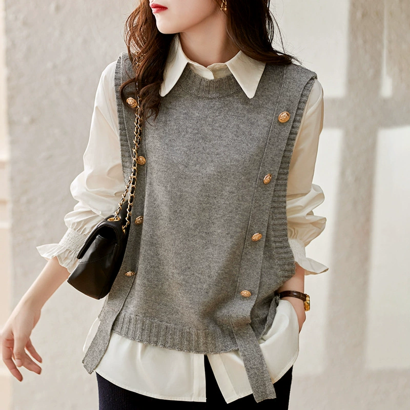 Nuevo Chaleco de Punto Versátil de Moda Casual Otoño 2024, Estilo Moderno de Celebridad de Internet, Chaleco sin Mangas Delgado y Juvenil Gris imagen 1