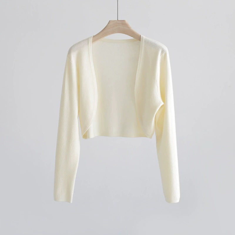 Chaqueta de punto Tensi para mujer chal de verano otoño chaleco fino camisa de aire acondicionado blusa blusa corta Albaricoque imagen 1