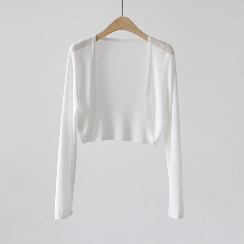 Chaqueta de punto Tensi para mujer chal de verano otoño chaleco fino camisa de aire acondicionado blusa blusa corta Blanco imagen 1