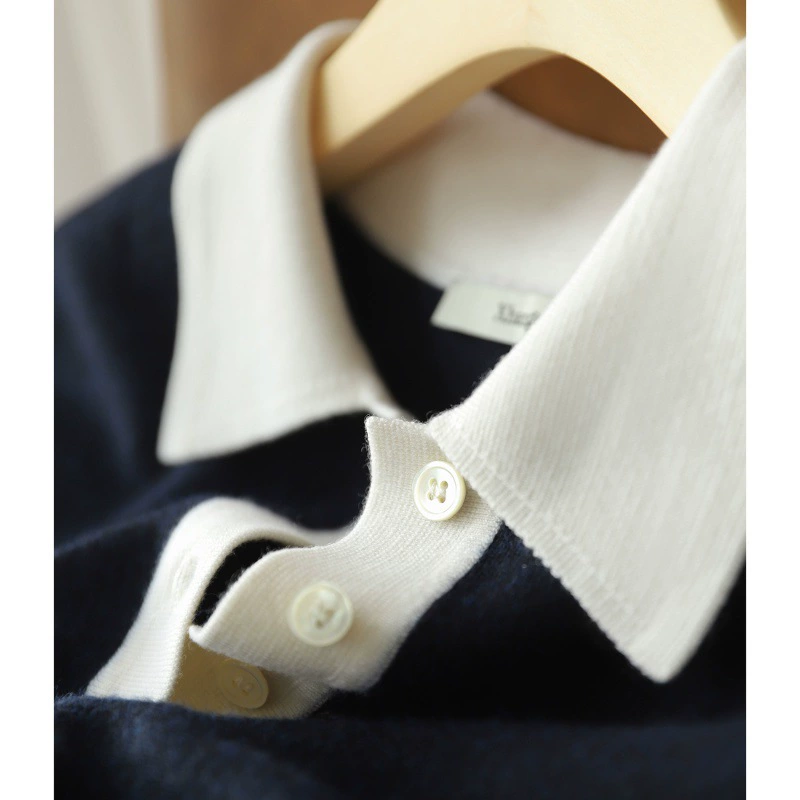 Top de Punto de Manga Corta con Cuello Polo y Diseño de Bloques de Color, Nuevo Diseño de Primavera/Verano 2024, Estilo Delgado y Moderno Color de imagen imagen 1