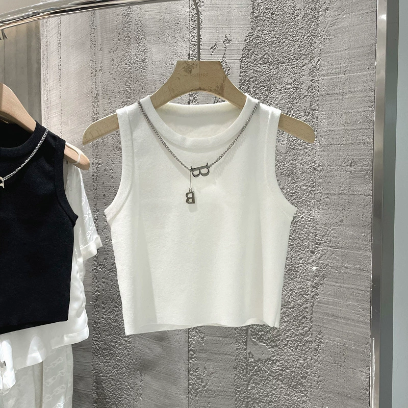 Chaleco de rayas cortas de cintura alta de estilo de chica caliente pura mujer 2023 verano nuevo estilo delgado interior sin mangas superior Blanco imagen 1