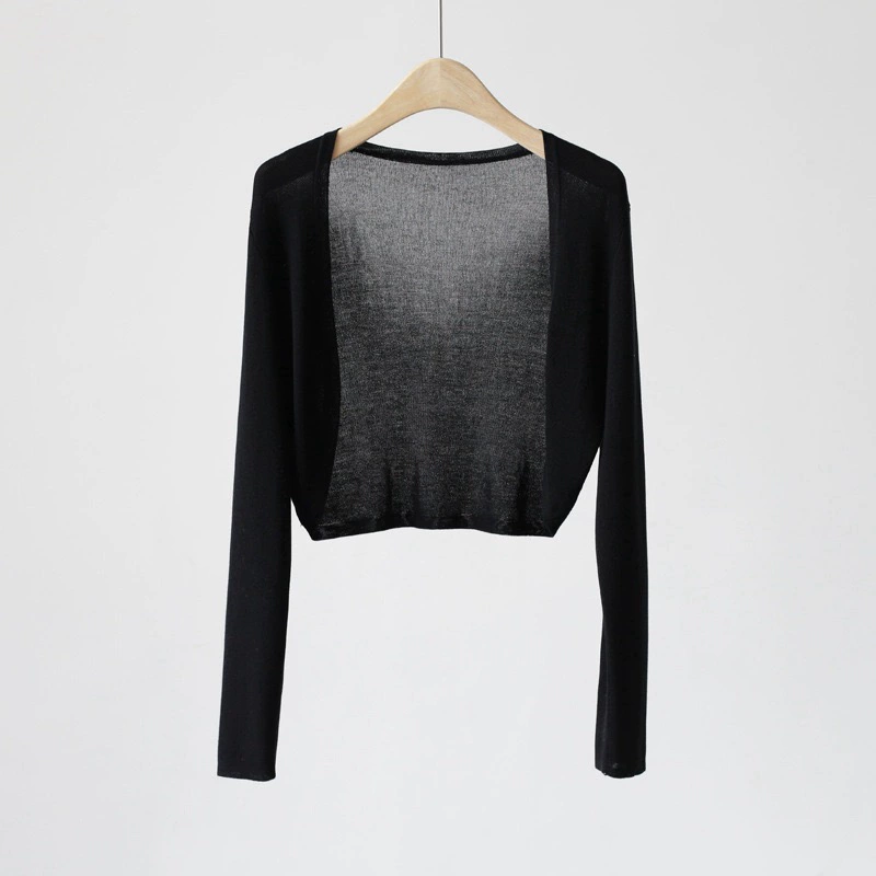 Chaqueta de punto Tensi para mujer chal de verano otoño chaleco fino camisa de aire acondicionado blusa blusa corta Negro imagen 1