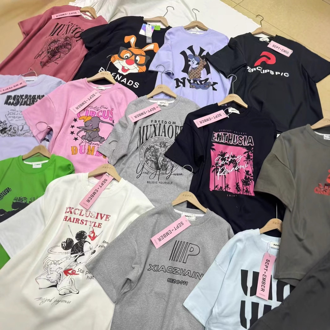 Lote de Camisetas Gráficas de Algodón Oversize de Manga Corta para Mujer imagen 1