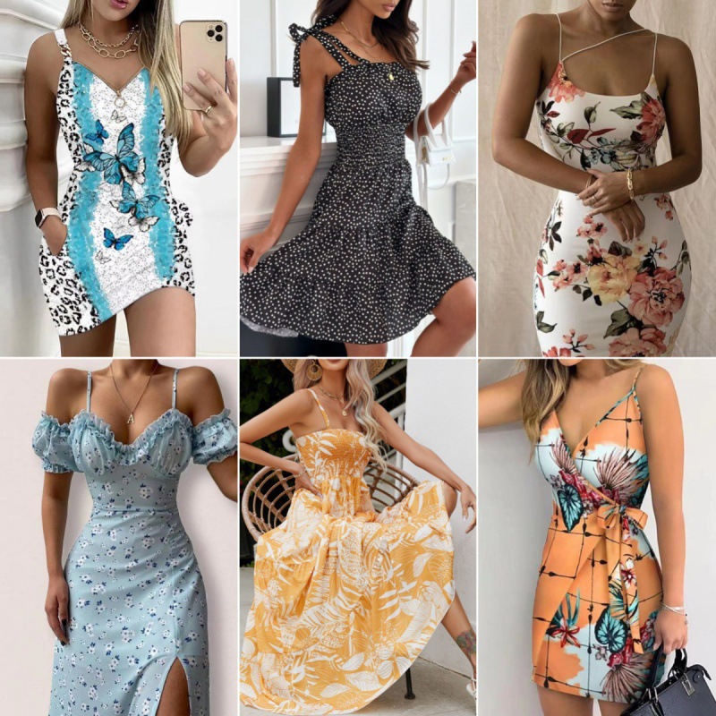 Vestido de mujer transfronterizo - vestidos cortos veraniegos con estampado floral y tirantes imagen 1