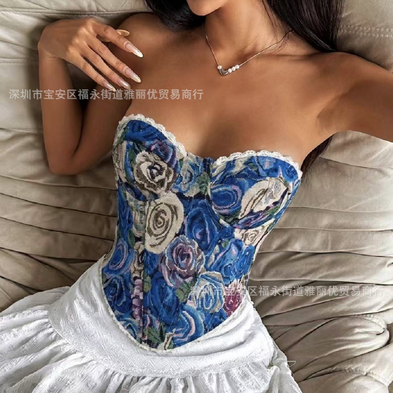 Camisola y Top Corset de Encaje Bordado de Alta Calidad con Tirantes imagen 1