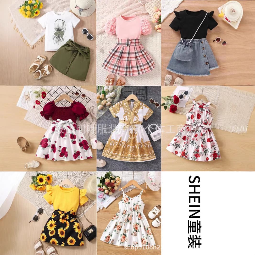Ropa infantil transfronteriza SHEIN, miscelánea de tops y pantalones de dibujos animados lindos, traje de moda para niños, ropa de verano para niños. imagen 1