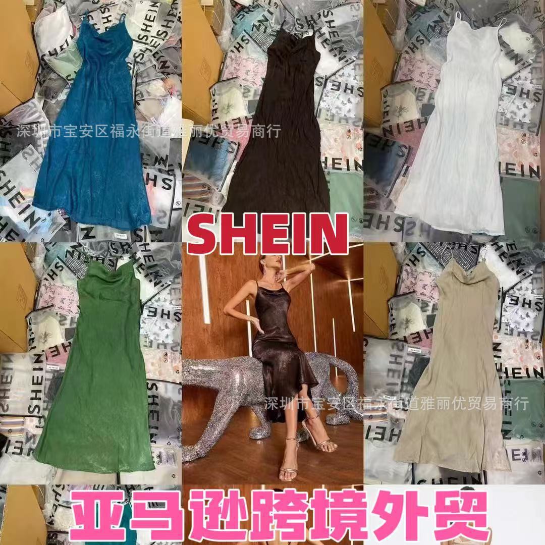 SHEIN: Modelos varios de comercio - vestidos midi y largos en percheros de tienda imagen 1