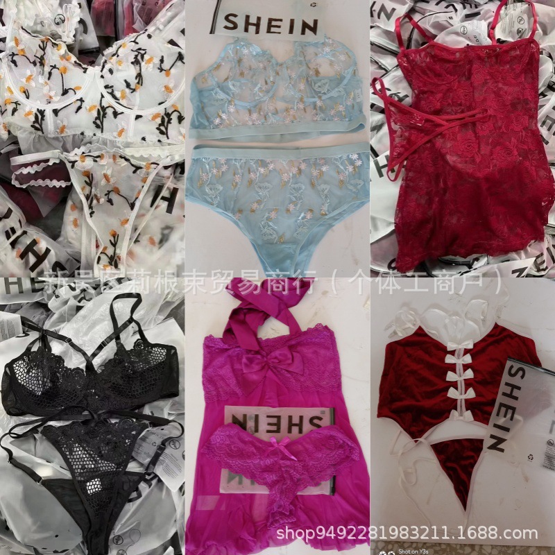 Conjunto de lencería sexy de encaje - con copas transparentes y liguero en varios colores imagen 1