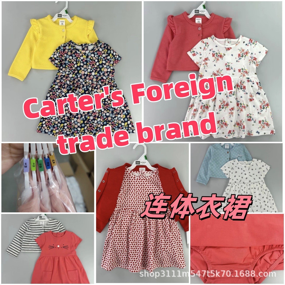 Vestidos Infantiles de Manga Larga con Estampado Floral y Lazos Carter's imagen 1