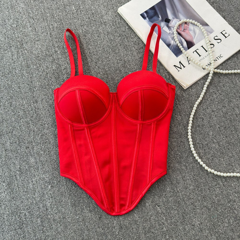 Top Corset Estructurado de Malla Roja con Copas Push-Up imagen 1