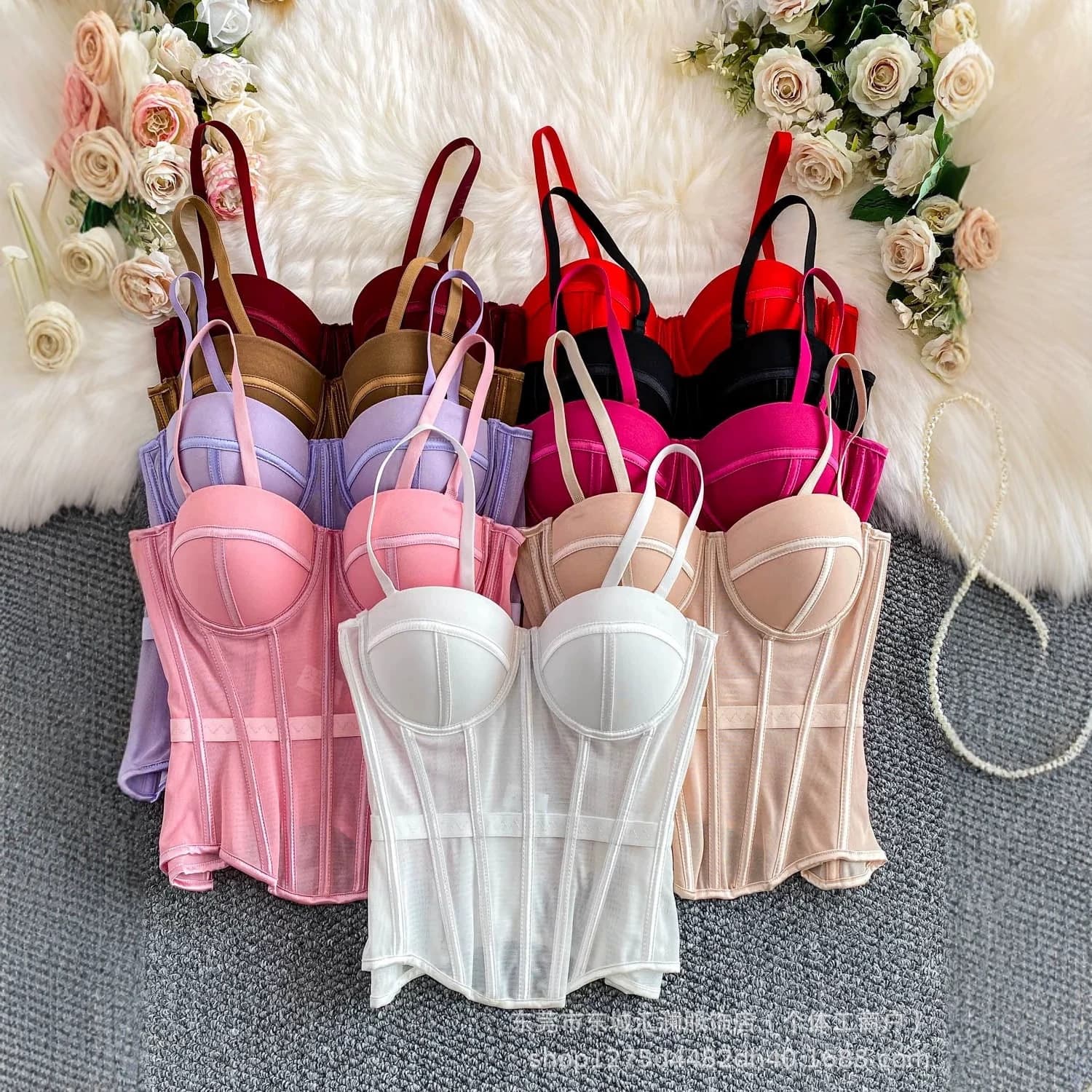 Corsé de espiga de moda para comercio exterior, camisola de malla que estiliza la cintura y tiene almohadillas para el busto, ideal para usar como prenda exterior. Top de espiga, origen de los productos. imagen 1