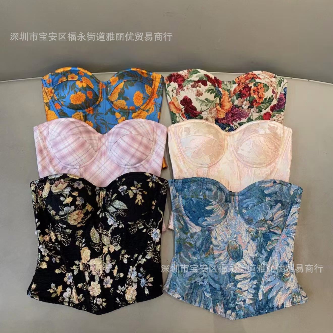 Top Corset Estampado Jacquard Retro con Varillas de Soporte imagen 1
