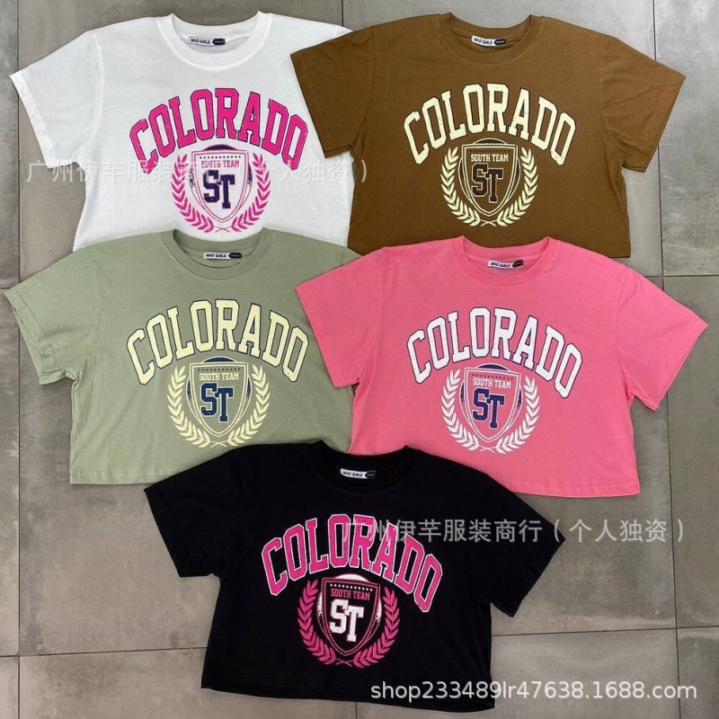 Camisetas de manga corta de verano - crop tops de algodón con letras Colorado estampadas imagen 1