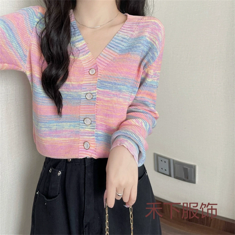 Cárdigan de punto con cuello en V estilo perezoso otoño/invierno tie-dye popular - Top minimalista y versátil para mujer - A la moda Color imagen 1